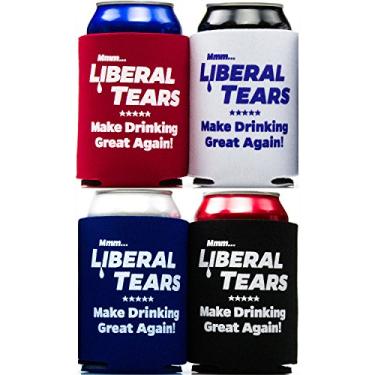 Imagem de American Firsts Mmm...Lágrimas Liberais: Faça Beber Ótimo Mais Uma vez Bebidas Isoladores Pacote com 4 Capas de lata de cerveja engraçadas são um presente hilário e novidade. Coolers para homens e mulheres.