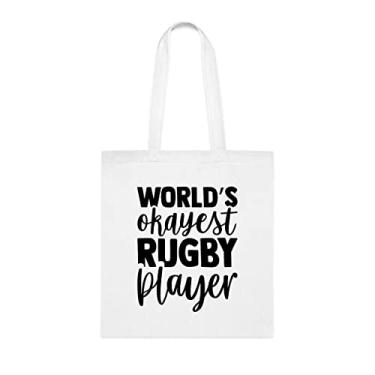 Imagem de World's Okayest Sacola de jogador de rugby divertida, bolsa de ombro, bolsas reutilizáveis, cesta de aniversário de Natal, Branco