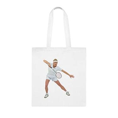 Imagem de Sacola de badminton jogando badminton, presente divertido, bolsa de ombro, bolsas reutilizáveis, ideia de presente de cesta de Natal de aniversário, Branco