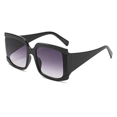 Imagem de Óculos de sol quadrado grande branco rosa para mulheres moda armação grande gradiente óculos de sol feminino uv400 sombra preto, preto cinza, um