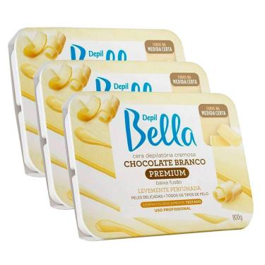 Imagem de Kit Cera Quente Depil Bella Chocolate Branco 800g - 3 Unidades