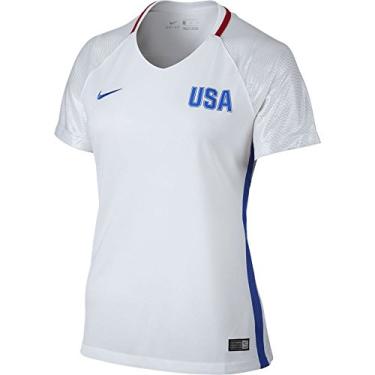 Imagem de Camiseta feminina Nike 2016 olímpica para casa grande (branco/vermelho/real), Branco, Large