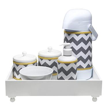 Imagem de Kit Higiene Candy com Nome Chevron, Potinho de Mel, Cinza