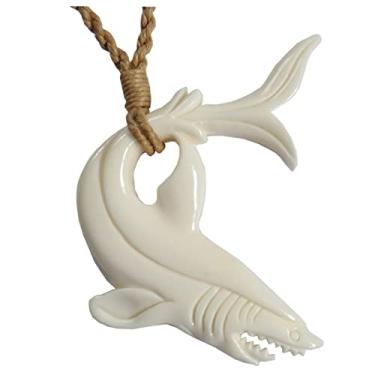 Imagem de Colar havaiano joia Mano tubarão esculpido à mão ossos