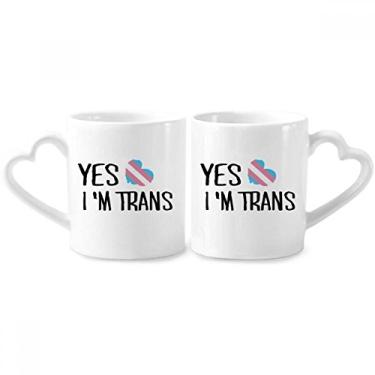Imagem de Yes I'm Trans LGBT Support Casal Conjunto de canecas de porcelana de cerâmica para amantes de coração