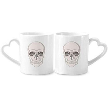 Imagem de Conjunto de canecas de porcelana para casal, ilustração da sorte de ossos de caveira, coração de cerâmica