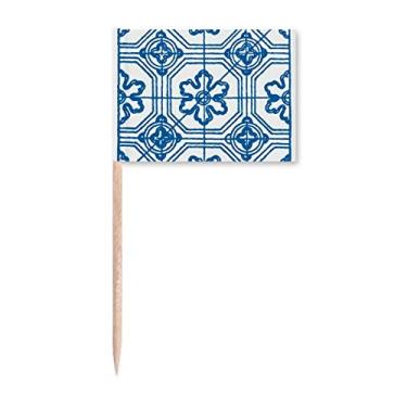 Imagem de Talavera Blue Pattern Flower Ilustration Toothpick Flags Marker Topper Decoração de Festa