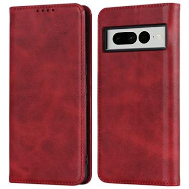Imagem de YINGDAFENG Capa carteira para Google Pixel 7Pro, capa flip magnética de couro PU com slots para cartão função de suporte e proteção da câmera à prova de choque TPU interno, vermelho