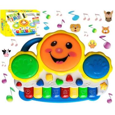 Teclado piano musical infantil fazendinha colorida com luz wellmix