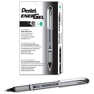 Imagem de Pentel EnerGel NV caneta de gel líquido, 0,7 mm, linha média curvada, ponta de metal, tinta preta, caixa com 12 (BL27-A)