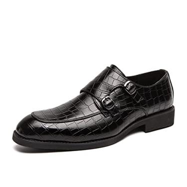 Imagem de Sapatos sociais para homens Slip On Monk Strap Avental Dedo do pé Couro PU Resistente Sola de Borracha Antiderrapante Salto Alto Bloco Baixo Andar (Color : Black, Size : 45 EU)