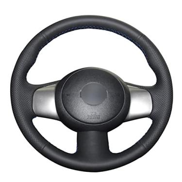Imagem de Capa de volante de carro de couro preto costurado à mão para carro DIY, para Nissan March 2010-2015 / Sunny 2011-2013 / Versa 2012-2014
