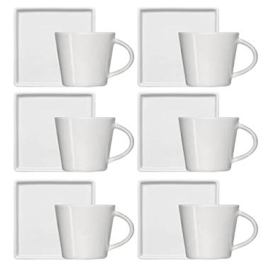 Imagem de Jogo 6 Xícaras de Café 90ml em Porcelana com Píres Quadrado Branca Germer