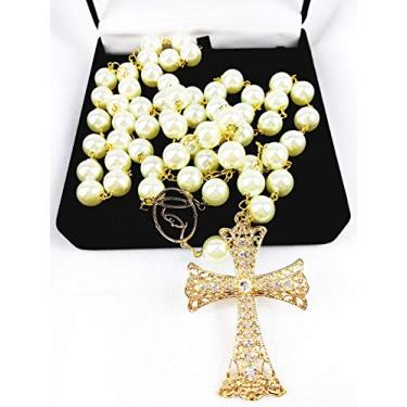 Imagem de Terço De Noiva Dourado Perolas Creme Entremeio Nossa Senhora