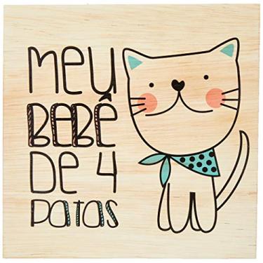 Imagem de Arte Maníacos Quadro Decorativo em Madeira Meu Bebê de 4 Patas Gato - 32,5x23cm