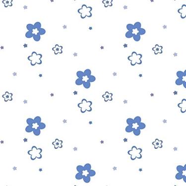 Imagem de Papel de Parede Azul Floral para Quarto 57x270cm