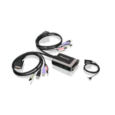 Imagem de IOGEAR Cabo USB DVI-D de 2 portas KVM Switch - 1920 x 1200 60Hz - Áudio 2.1 com microfone - Compartilhamento periférico USB 2.0 via porta do mouse - Tecla de atalho ou comutação remota - Plug n Play -