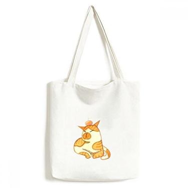 Imagem de Bolsa de lona com pintura Miaoji Aquarela de gato laranja bolsa de compras casual bolsa