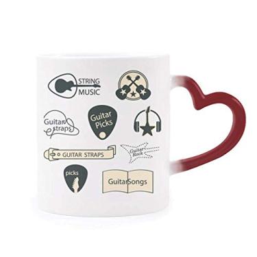 Imagem de Fone de ouvido com estampa de instrumento musical sensível ao calor Caneca vermelha que muda de cor