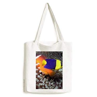 Imagem de Bolsa de lona com imagem de coral e peixe anêmona oceano bolsa de compras casual bolsa de mão
