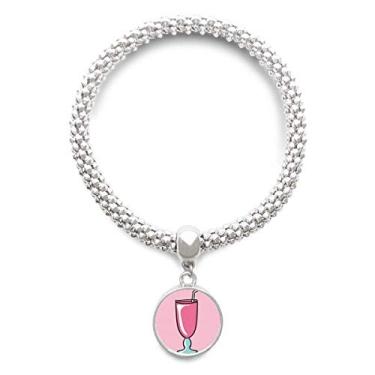 Imagem de DIYthinker Pulseira com pingente de prata de sorvete rosa com pingente de corrente ajustável