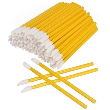 Imagem de 150 escova de lábios descartável pincel de maquiagem caneta batom batom rímel varinha escova limpa cílios pincel de maquiagem aplicador amarelo