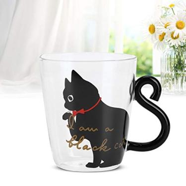 Imagem de BTER Canecas de chá, 3,1 x 8,9 cm Caneca de café de vidro de borossilicato alto para decoração de mesa (gato preto)