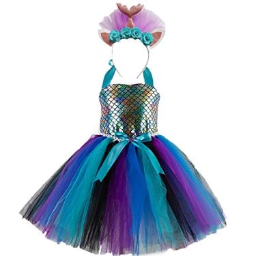 Imagem de Legou Saia curta de sereia para meninas, saia de escama de peixe tiara, Sx-hd93473 + Headdress, 10