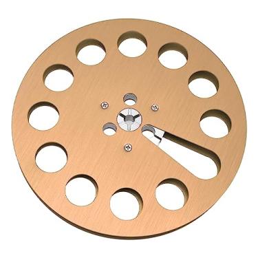 Imagem de Carretel Vazio de 1/4 de 7 Polegadas, Peça de Máquina de Abertura de 11 Furos Parafusos de Aço Inoxidável Liga de Alumínio Carretel de Fita de Gravação para Carretel a Carretel Toca-fitas (Ouro)