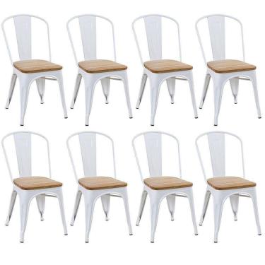 Imagem de Kit 8 Cadeiras Iron Tolix Com Assento De Madeira Industrial Jantar Cozinha Branco