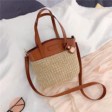 Imagem de Bolsa De Palha Feminina Balde Rattan Bolsa De Palha Feminina De Verão Praia Bolsa De Ombro Transversal Casual Pequena Bolsa De Mão E Bolsa De Viagem,Grande,Um Tamanho,YUYANAIAI