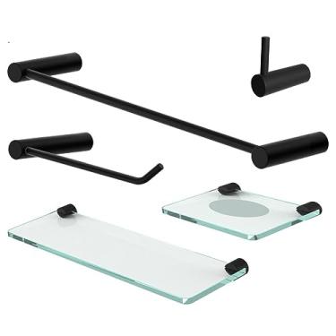 Imagem de Kit Acessórios para Banheiro Orion Metal Preto Fosco Prateleira Grego