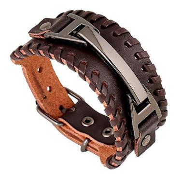 Imagem de YingHwa Pulseira masculina retrô punk de couro tecida à mão Steam Rock Fashion Pulseira Pulseira Pulseira de Liga Gótica, Couro, Sem pedras preciosas
