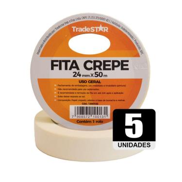 Imagem de Fita Adesiva Crepe Papel 24mm X 50m C/5 Rolos 24x50