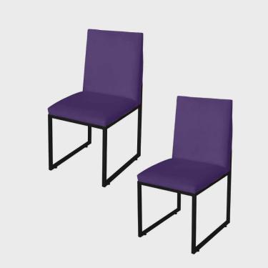 Imagem de Kit 2 Cadeira Para Sala de Jantar Trendy Base Metálica Preto Suede Roxo - Móveis Mafer