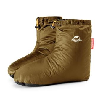 Imagem de Naturehike Botas de inverno ultraleves de plumas de ganso, meias de dormir quentes e aconchegantes para homens e mulheres, botas de cano baixo com bolsa de armazenamento (M, penugem de ganso-marrom),