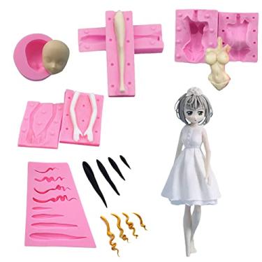 Imagem de Boneca 3D Corpo Perna Braço Rosto Cabeça Molde de Silicone Versão Q Bonecas Modelo Fondant Artesanato Molde de Resina de Argila Faça Você Mesmo Suprimentos de Decoração de Bolo Ferramenta de Cozimento