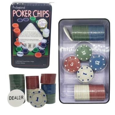 Imagem de Jogo Profissional De Poker Com 100 Fichas E 1 Dealer Buttom