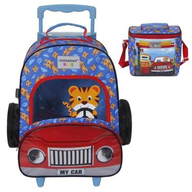 Imagem de Kit Mochila e Lancheira Dermiwill Container Kids My Car Azul