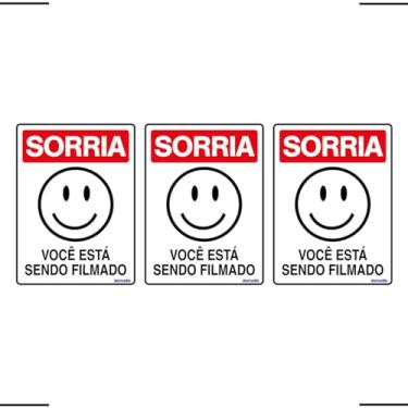 Imagem de Combo 3 Placas De Sinalização Sorria Você Está Sendo Filmado 15x20 Ekomunike - P-26 F9e