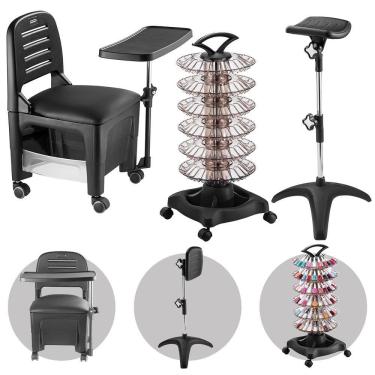 Imagem de Kit Manicure Completo Cadeira Cirandinha Bari Carrinho para Esmaltes E Tripé Pedicure Dompel Profissional