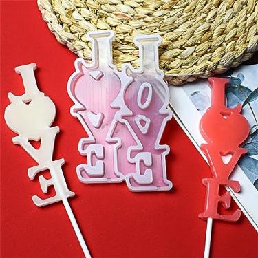 Imagem de mostsom Love Moldes de pirulito de silicone molde de chocolate doce pop fondant bolo pirulito de açúcar bolo biscoito assadeira sem palitos 2 peças (I_Love)