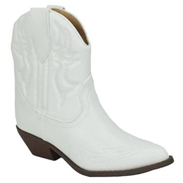 Imagem de Soda Bota feminina cowgirl cowboy western costurada cano baixo bico fino bota curta Rigging-P, Branco, 9