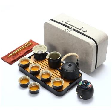 Imagem de Conjunto de chá adulto, conjunto de chá japonês, conjunto de chá de porcelana, conjunto completo de chá, 6 xícaras de chá, conjunto de chá de Kung Fu portátil, senhoras, homens amantes de chá (preto