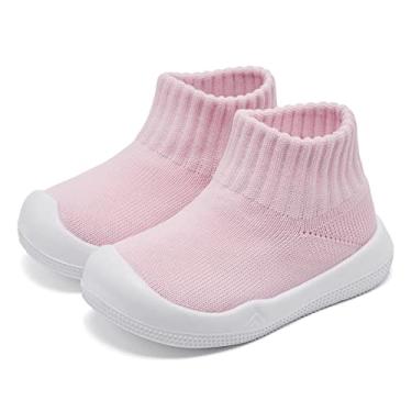 Imagem de Eashi Sapatos de caminhada infantis antiderrapantes para bebês meninos e meninas respiráveis e quentes com sola de memória para proteger os dedos do pé tênis ao ar livre, Rosa puro, 18-24 Meses