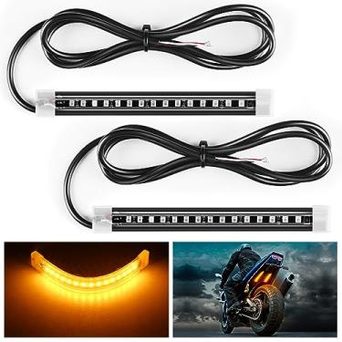 Imagem de Nilight 2 peças de LED 12 cm tiras de luz traseira sinal de seta amarelo âmbar feixe flexível curva adesivo universal Harley motocicleta sujeira motos snowmobile ATV, 2 anos de garantia