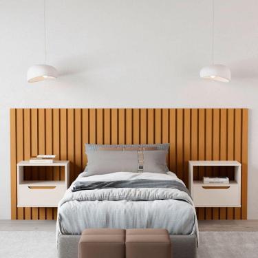 Imagem de Cabeceira Solteiro Maracá com Mesa de Cabeceira 215 Nature/Perola - Jb Bechara