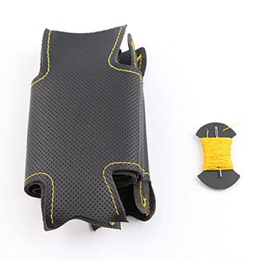 Imagem de Capa de volante de carro costurada à mão, adequada para acessórios para carro modelo Tesla 3 2015-2020 Y 2019 2020 DIY (1 linha amarela)