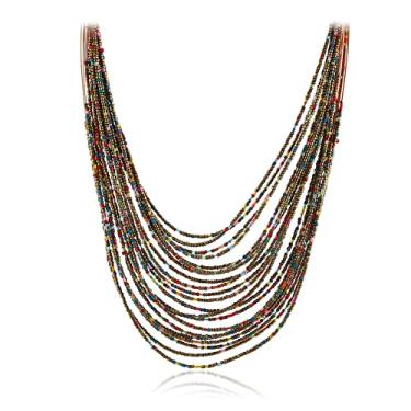 Imagem de Hifunny Colar com pingente de contas de várias camadas, boho em camadas, colar de contas de madeira para mulheres, meninas, joias modernas, Metal, Strass