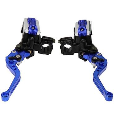 Imagem de ZSDTRP Alavanca de embraiagem de freio hidráulico CNC de 22 mm para motocicleta universal 7/8" bomba dupla com interruptor de aviso suporte de espelho para scooter motocicleta Mped ATV UTV Go Kart (azul)